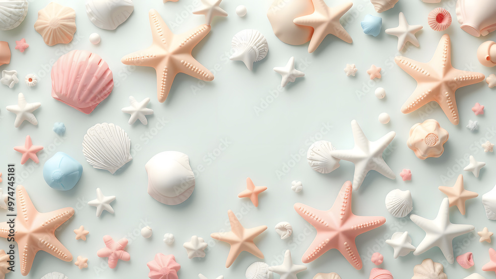 Pastel Seashells and Starfish Background Pastel Seashells and Starfish Background
