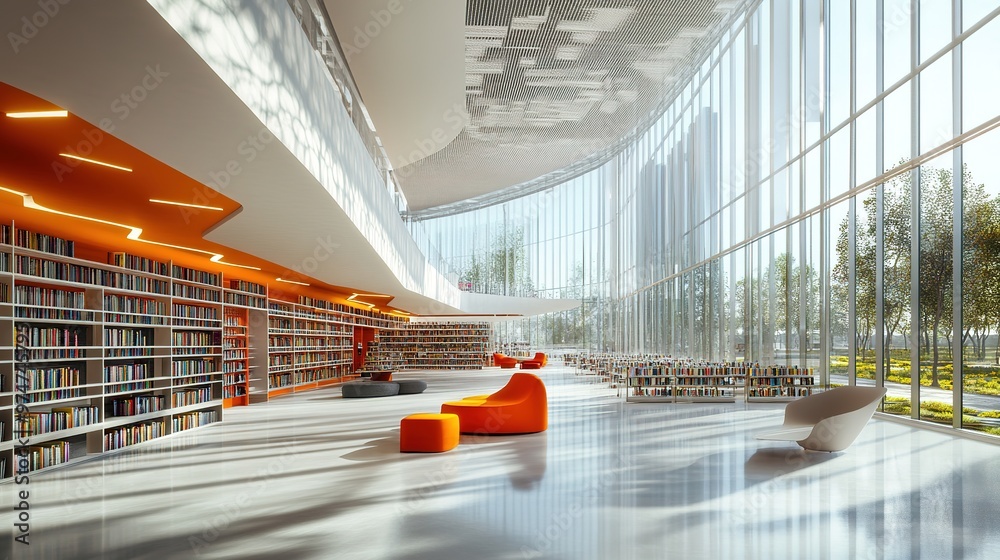 custom made wallpaper toronto digitalModern library interior with large windows and unique furniture