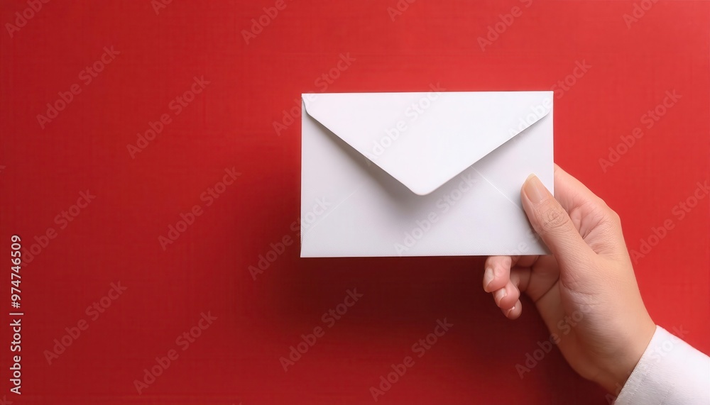 A person holding a white envelope against a bright red background, symbolizing communication and connection. A person holding a white envelope against a bright red background, symbolizing communication and connection.