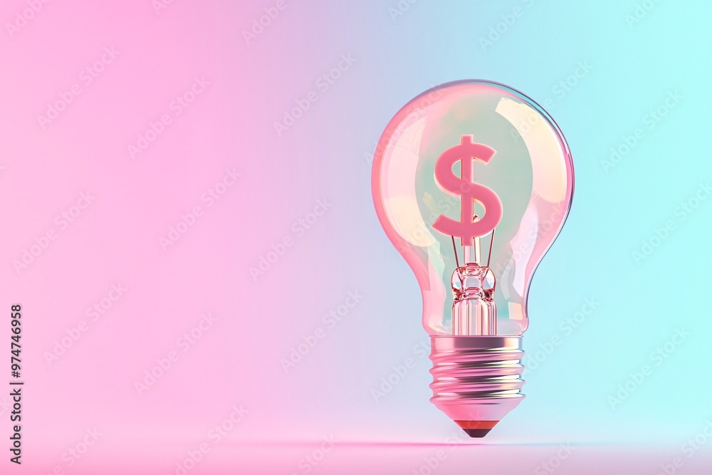 Dollar Sign Inside Light Bulb on Colorful Background. Dollar Sign Inside Light Bulb on Colorful Background.