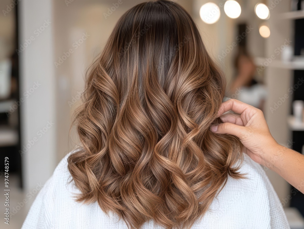 Beautifully styled wavy hair with rich tones, perfect for showcasing modern hair trends and salon aesthetics.