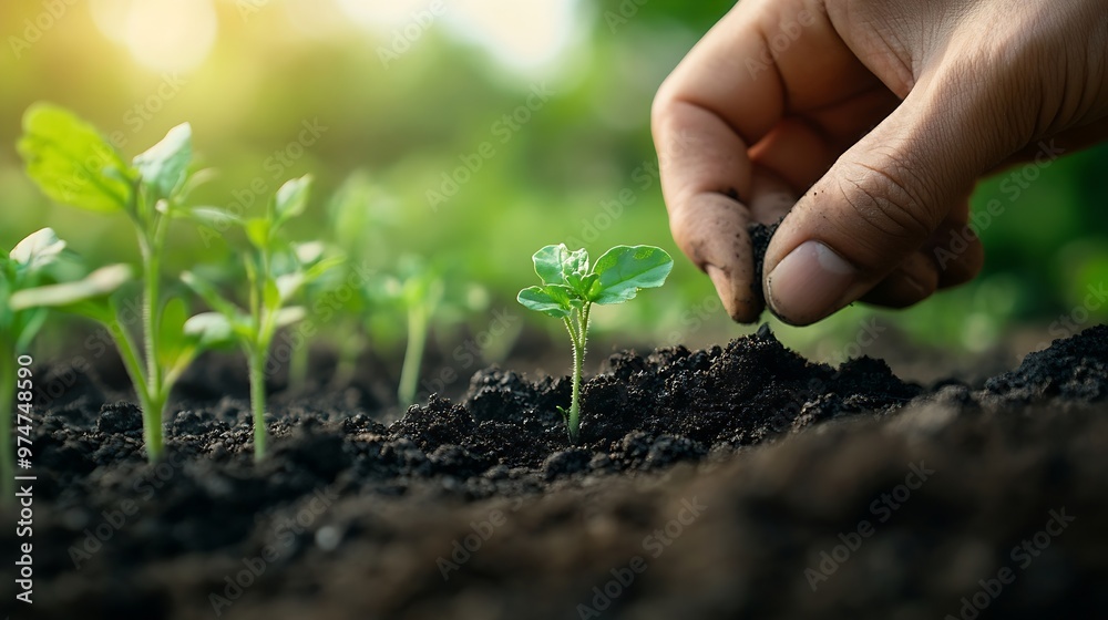 Expert hand of farmer checking soil health before growth a seed of vegetable or plant seedling Soil cultivated dirt Organic gardening agriculture : Generative AI Expert hand of farmer checking soil health before growth a seed of vegetable or plant seedling Soil cultivated dirt Organic gardening agriculture : Generative AI