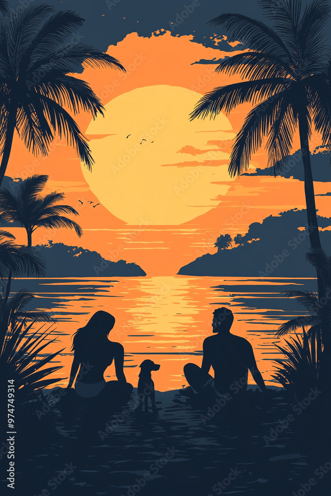Φωτογραφία The setting sun at the summer resort is a magnificent sea, a couple of women and