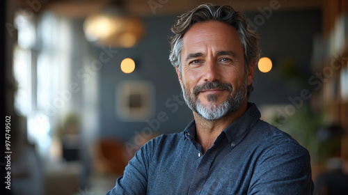 A confident middle-aged man smiles at the camera.