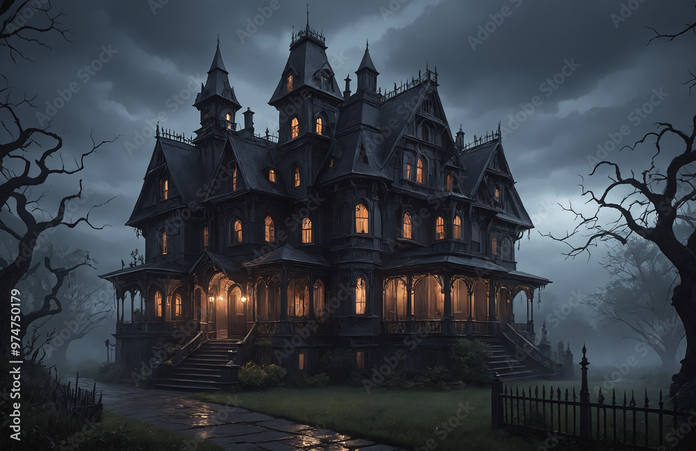 3d render of halloween theme haunted house at night with big moon 3d render of halloween theme haunted house at night with big moon