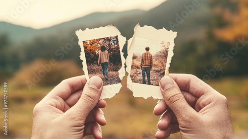 Torn Photo of a Couple Walking Away From Each Other.