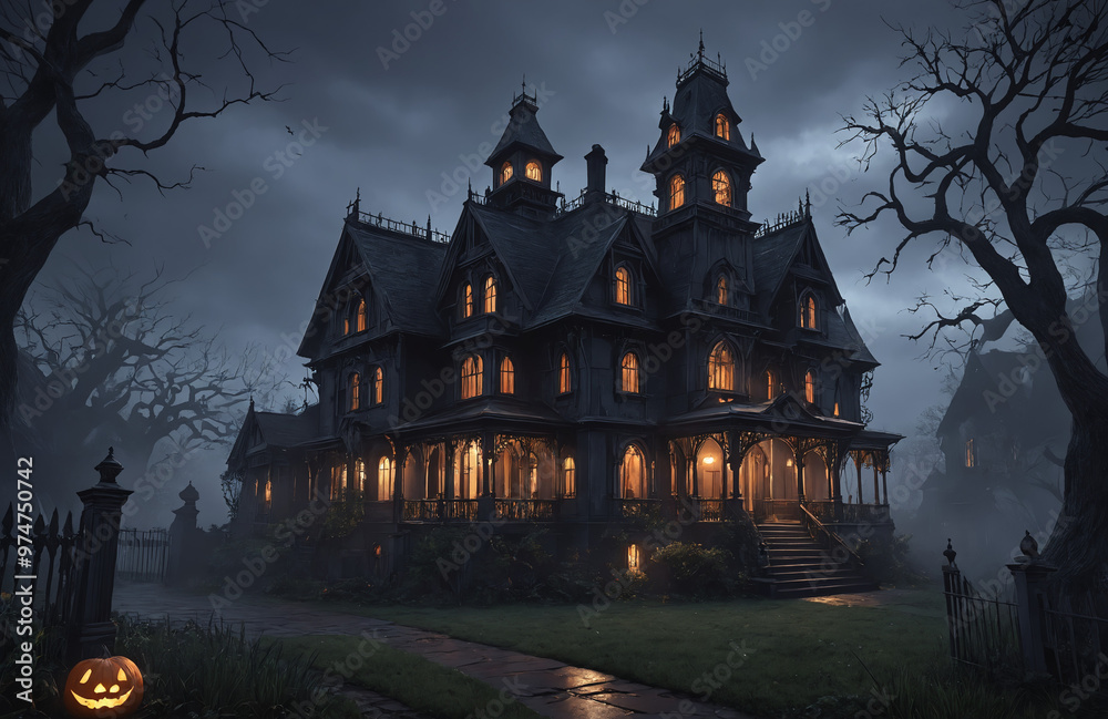 3d render of halloween theme haunted house at night with big moon 3d render of halloween theme haunted house at night with big moon
