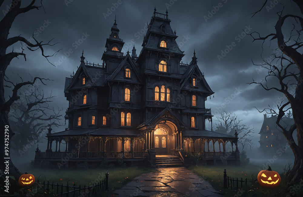 3d render of halloween theme haunted house at night with big moon 3d render of halloween theme haunted house at night with big moon