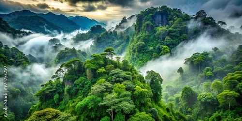 Aerial View of Lush Green Mountains with Mist, Nature, Landscape, Mountains