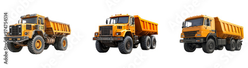 Set, collection of Construction truck isolated on transparent background.