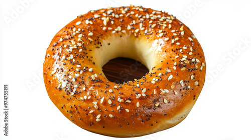 Fresh Sesame Poppy Seed Bagel Isolated on White Background Top View, Ideal for Breakfast Concepts, Bakery Advertising, and Food Photography