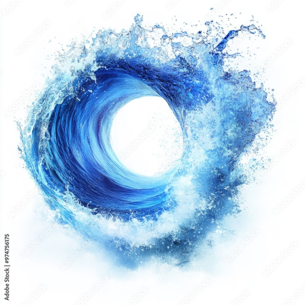 Floating Water Wave Splash in Light Blue Hue Isolated on White Background