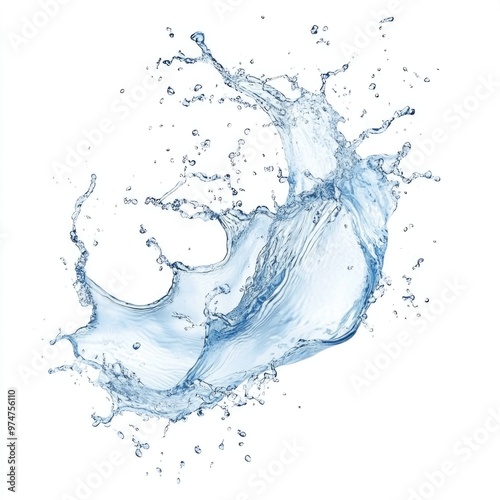 Floating Water Wave Splash in Light Blue Hue Isolated on White Background