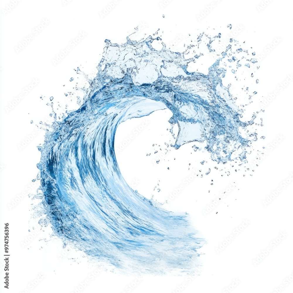 Floating Water Wave Splash in Light Blue Hue Isolated on White Background