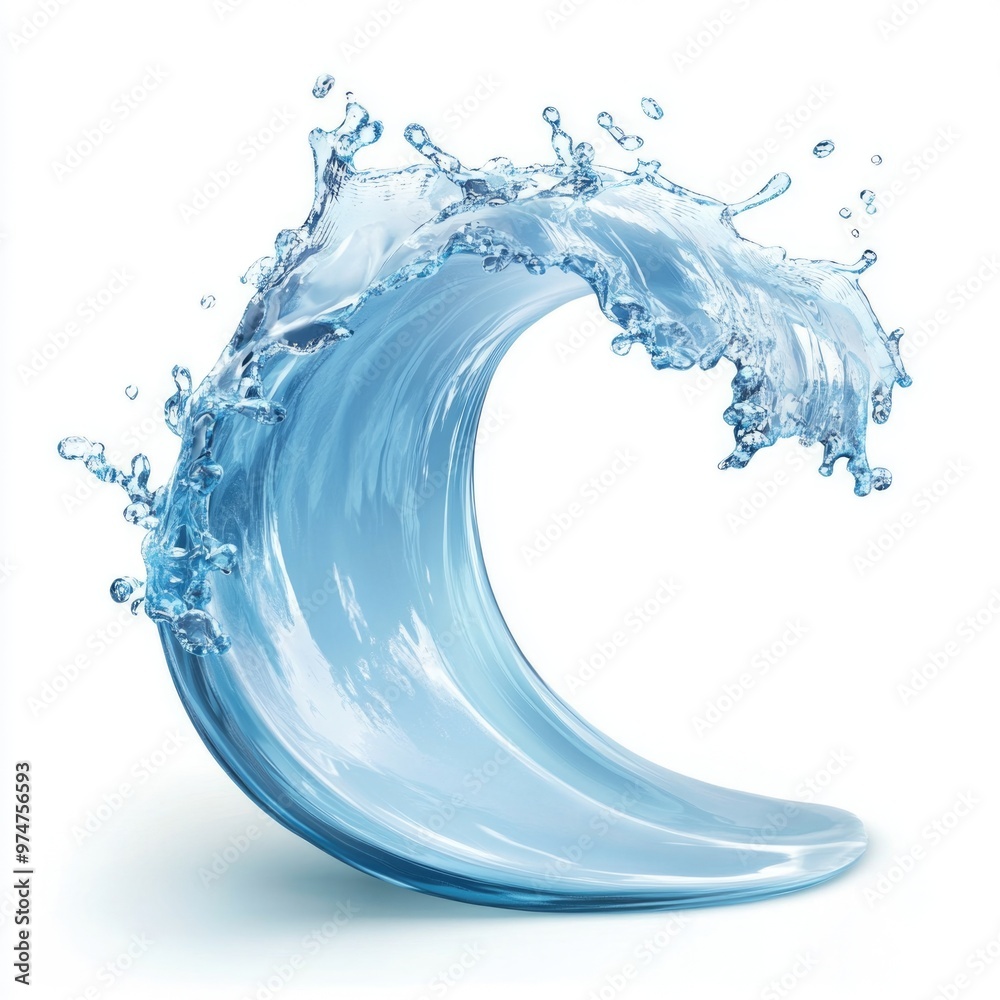 Floating Water Wave Splash in Light Blue Hue Isolated on White Background