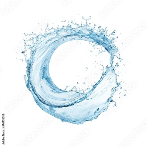 Floating Water Wave Splash in Light Blue Hue Isolated on White Background