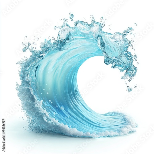 Floating Water Wave Splash in Light Blue Hue Isolated on White Background