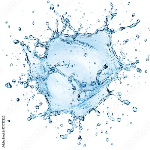 Floating Water Wave Splash in Light Blue Hue Isolated on White Background