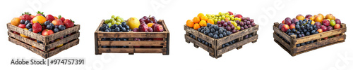 Set, collection of Crate for fruit isolated on transparent background. photo