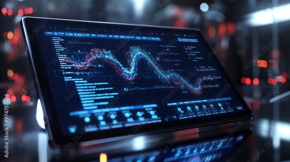 Cutting-edge Futuristic Touchscreen Displaying Epigenetic Data and Charts Cutting-edge Futuristic Touchscreen Displaying Epigenetic Data and Charts