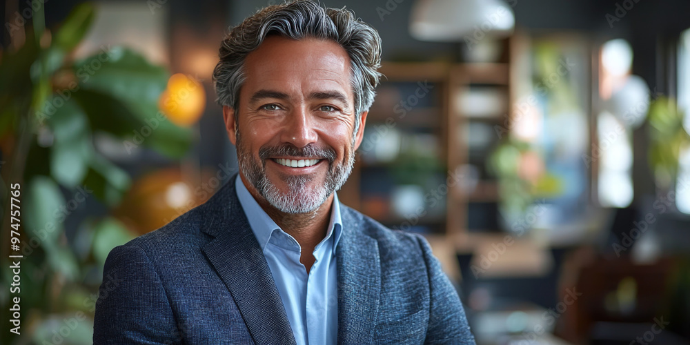 Smiling man with grey hair in a suit. Smiling man with grey hair in a suit.
