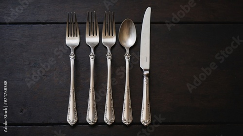 Spoons on the wooden table, cutlery on the wooden table.