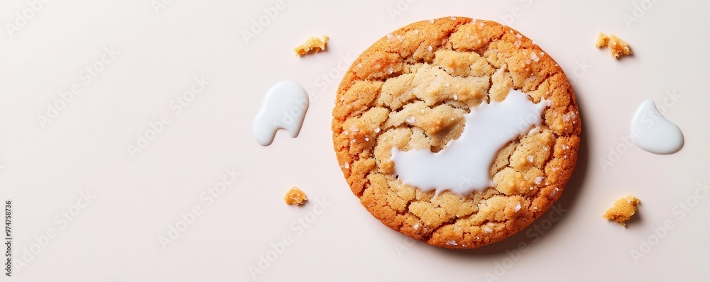 A levitating cookie surrounded by a mystical glow, with milk splashes frozen mid-air A levitating cookie surrounded by a mystical glow, with milk splashes frozen mid-air