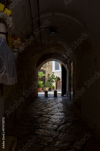 Charming narrow street in the old town of Bari, Puglia, Italy