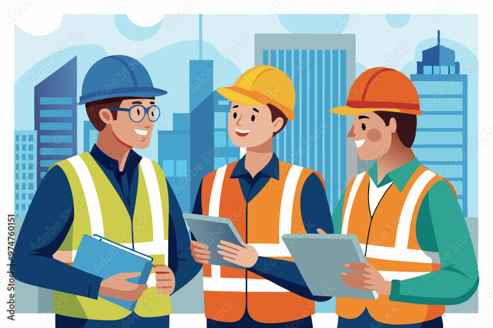 Vector illustration of construction workers with yellow helmet