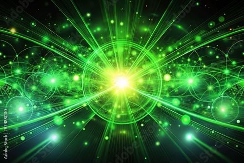 Abstract Background With Neon Green Light Glowing In The Dark