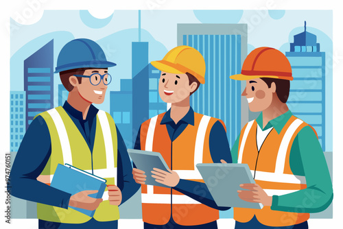 Vector illustration of construction workers with yellow helmet