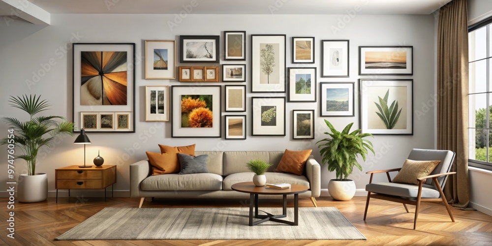 Modern Living Room with Gallery Wall and Natural Decor, Interior Design, Home Decor, Gallery Wall Modern Living Room with Gallery Wall and Natural Decor, Interior Design, Home Decor, Gallery Wall