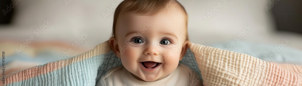 Baby playing peekaboo behind a colorful blanket, wide eyes and a joyful smile, capturing playful innocence peekaboo, playful Baby playing peekaboo behind a colorful blanket, wide eyes and a joyful smile, capturing playful innocence peekaboo, playful