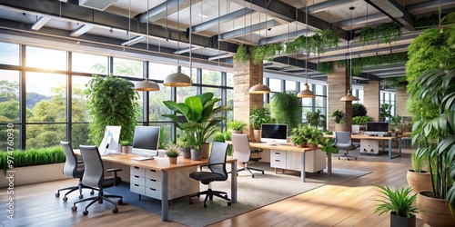 Modern Office Interior with Greenery and Natural Light  Office design  Interior Design  Sustainable Design