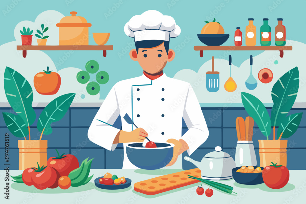 Vector illustration of a chef wroking in the kitchen Vector illustration of a chef wroking in the kitchen