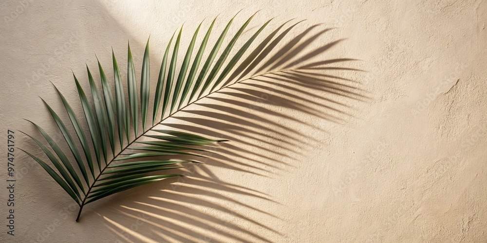 Palm Leaf Shadow on Beige Wall, Palm Leaf, Shadows, Minimalism Palm Leaf Shadow on Beige Wall, Palm Leaf, Shadows, Minimalism