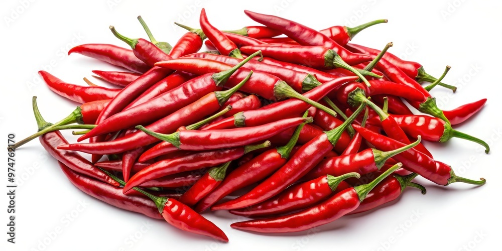 Pile of Red Chili Peppers Isolated on White Background, Chilli, Pepper, Spicy, Pile of Red Chili Peppers Isolated on White Background, Chilli, Pepper, Spicy,