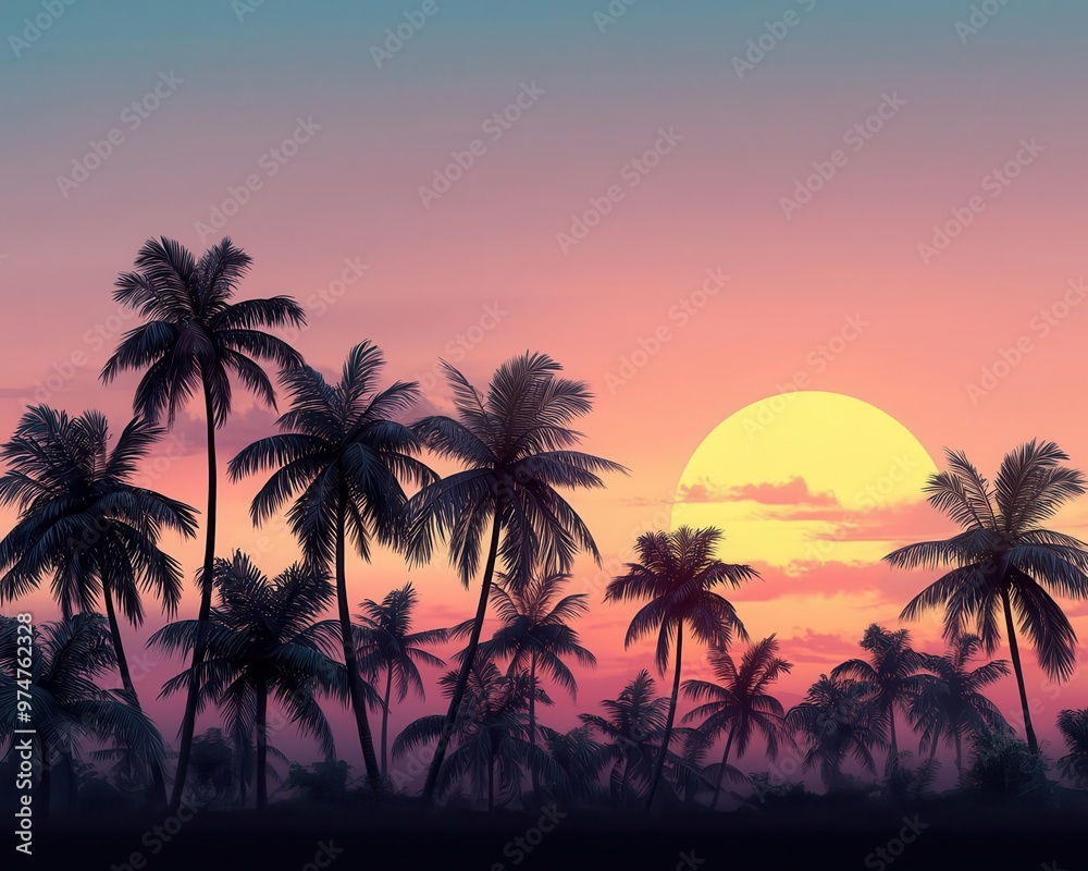 A serene tropical jungle scene with palm trees swaying in the gentle breeze, under a vibrant sunset palm trees, jungle, tropical breeze A serene tropical jungle scene with palm trees swaying in the gentle breeze, under a vibrant sunset palm trees, jungle, tropical breeze