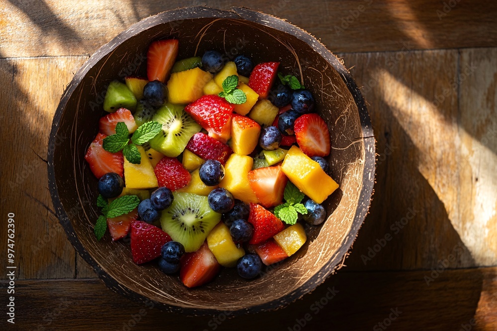 Fresh Fruit Salad in Coconut Bowl Fresh Fruit Salad in Coconut Bowl