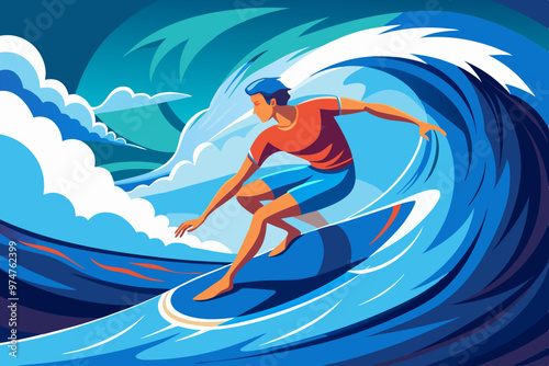 vector illustration of a male surfer