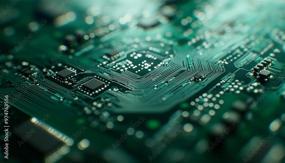 Close up of a green circuit board highlighting intricate details of technology and innovation Close up of a green circuit board highlighting intricate details of technology and innovation