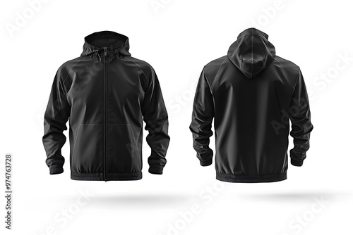 Black windbreaker mock up, front and back view