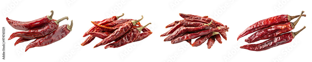 Obraz premium Set, collection of Dried red chili peppers isolated on transparent background.