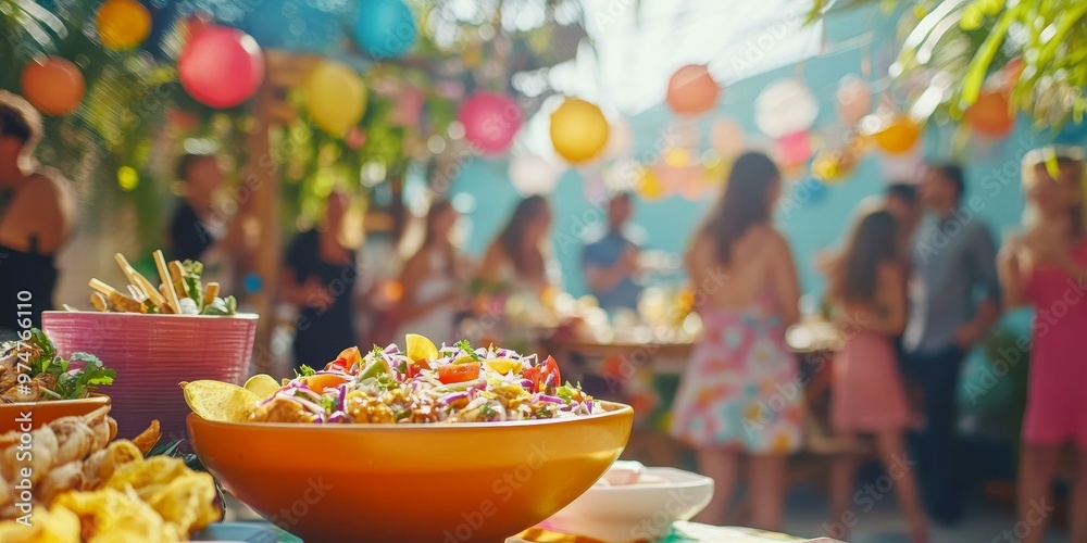 Outdoor party food with blurred background of people. Outdoor party food with blurred background of people.