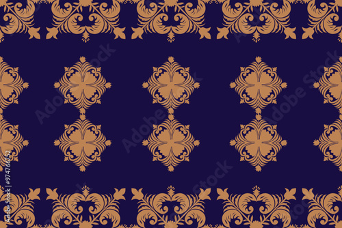 seamless floral pattern with light orange and dark blue color tone, parallel horizontal style