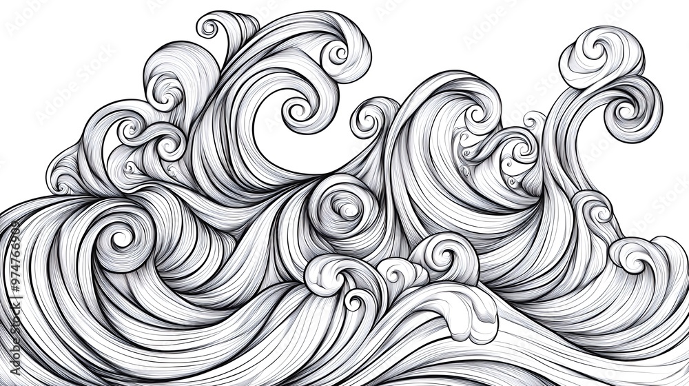 Hand drawn illustration of stylized ocean waves. Hand drawn illustration of stylized ocean waves.