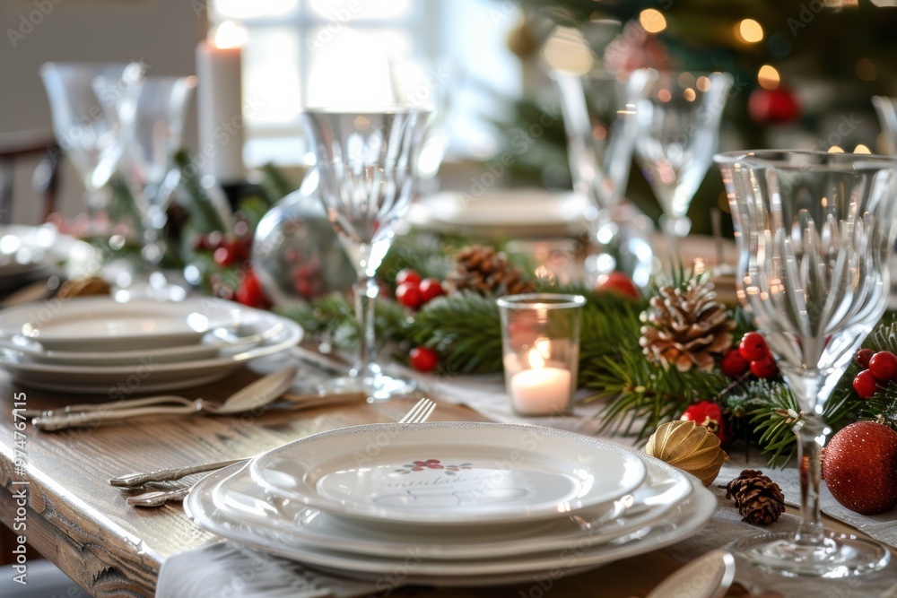 Elegant Christmas table settings with festive decor and holiday charm. Elegant Christmas table settings with festive decor and holiday charm.