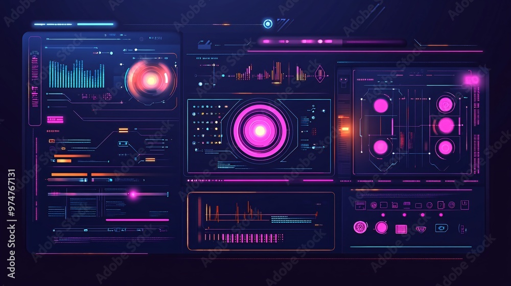 Futuristic interface with glowing neon elements. Futuristic interface with glowing neon elements.