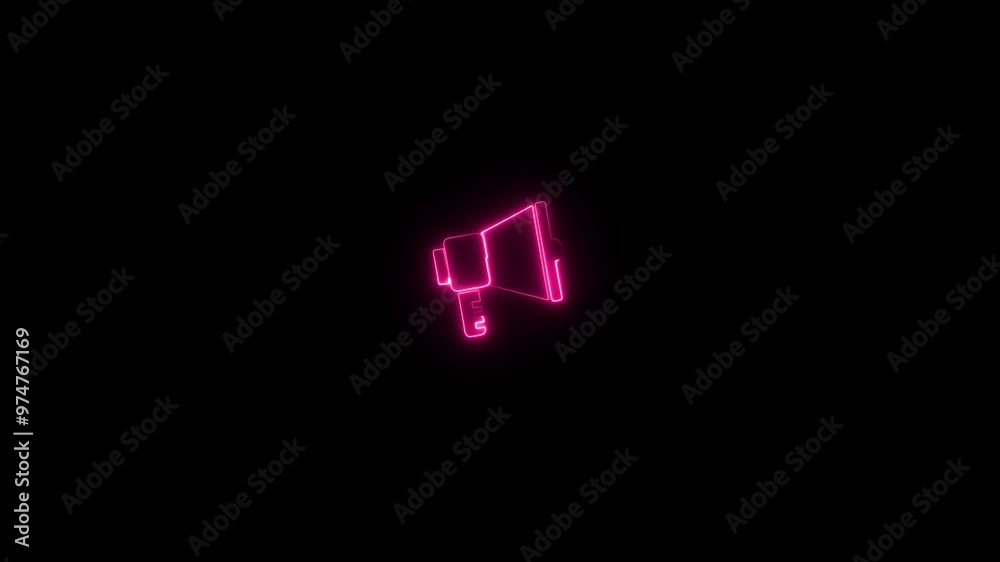 Neon megaphone icon animation black background. Neon megaphone icon animation black background.