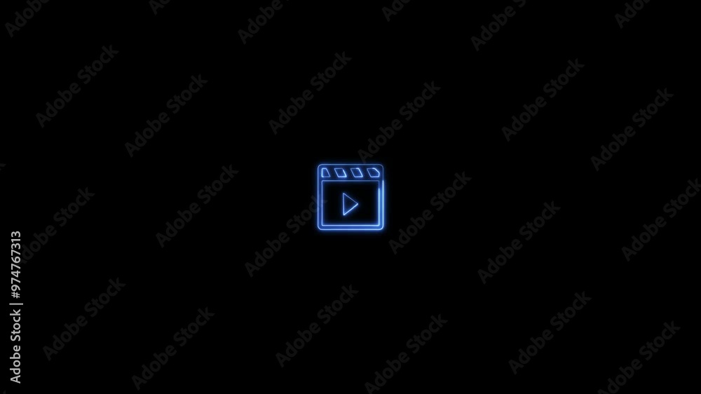 Neon movie clapper sign black background. Neon movie clapper sign black background.
